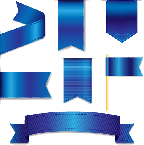 Bookmarks with ribbon blue vector material