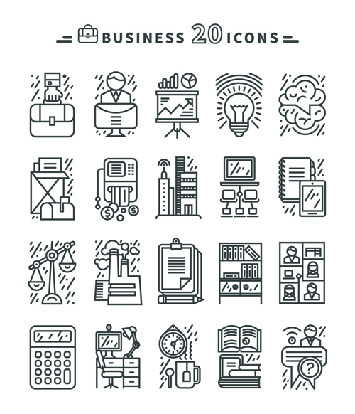 Business icons black outline vector