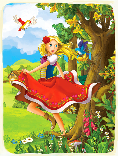 Cartoon girl with fairy tale world vector