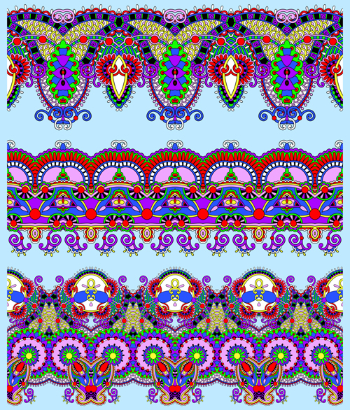 Cartoon ornament floral vector seamless borders 01