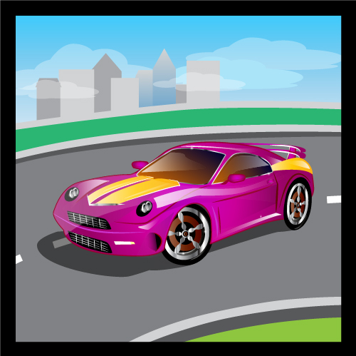 Cartoon sports car design vectors set 04