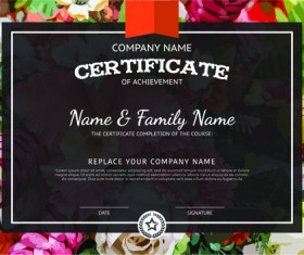 Certificate template with flower background vector material 02
