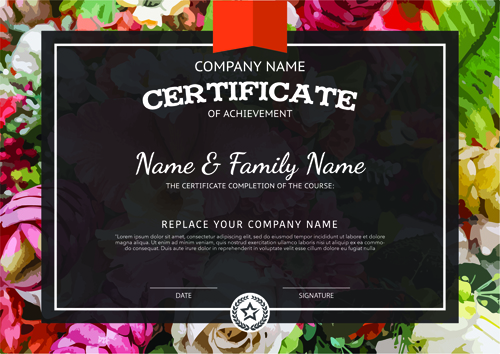 Certificate template with flower background vector material 02