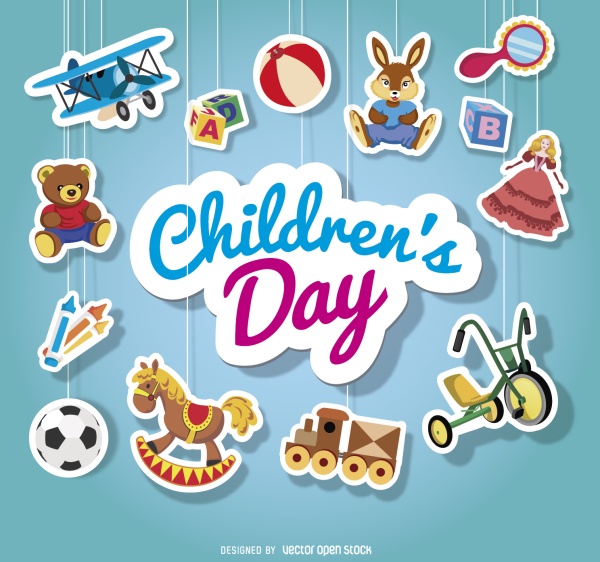 Childrens day hanging ornament stickers cute vector