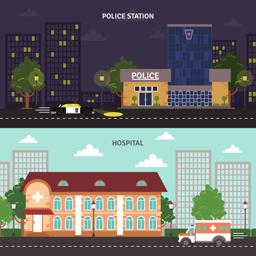 City buildings banners vector graphics 02