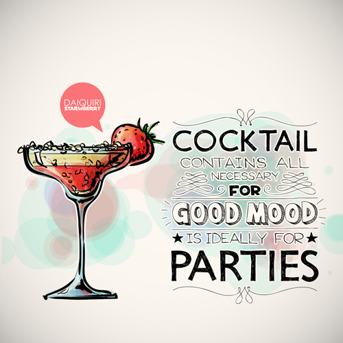 Cocktails parties hand drawing poster vector 01
