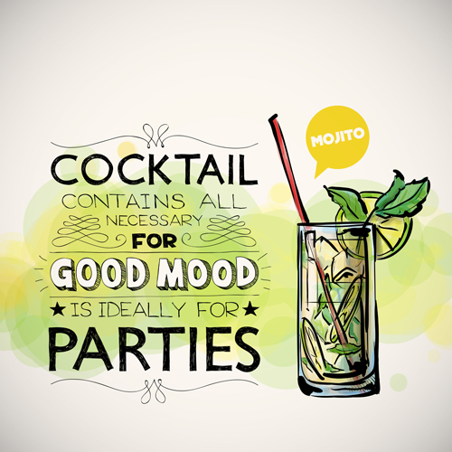 Cocktails parties hand drawing poster vector 02