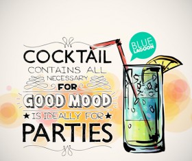 Cocktails parties hand drawing poster vector 04