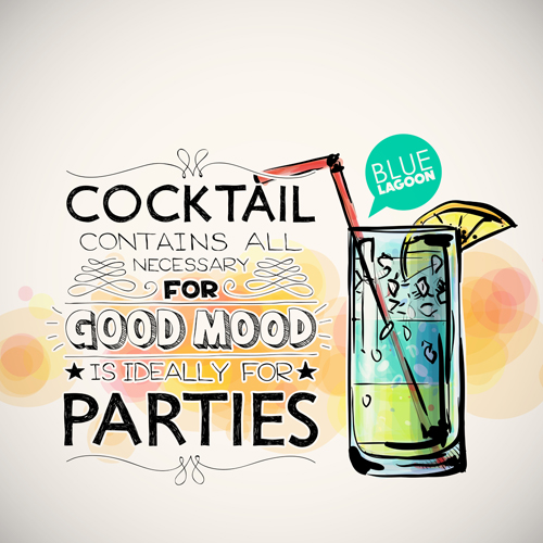 Cocktails parties hand drawing poster vector 04