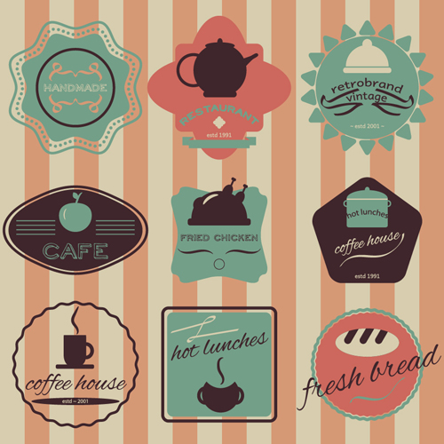 Coffee with cafe colored vintage labels 01