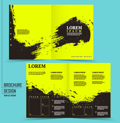 Cover brochure black with green grunge vector 05
