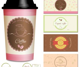 Cup coffee with cards vector material