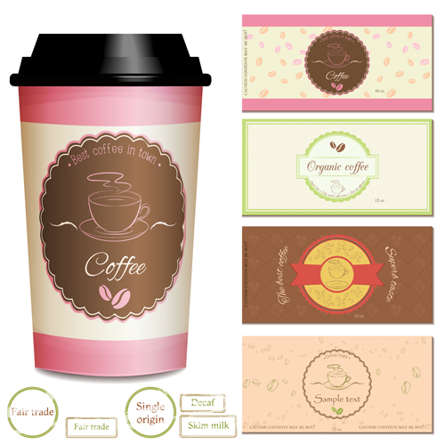 Cup coffee with cards vector material