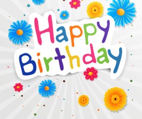 Cute flower with Happy birthday greeting cards vector 02