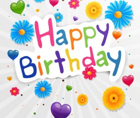 Cute flower with Happy birthday greeting cards vector 03