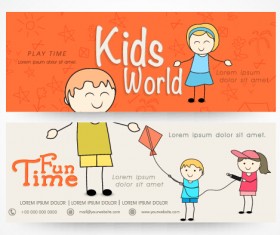 Cute kids banners vector material 01