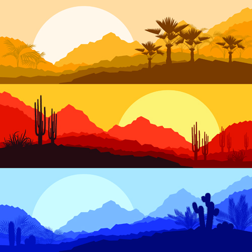 Desolate desert banners vector 01