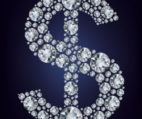 Dollar sign with diamonds vector design