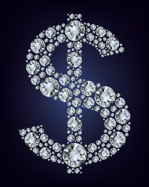 Dollar sign with diamonds vector design