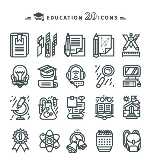 Education icons black outline vector