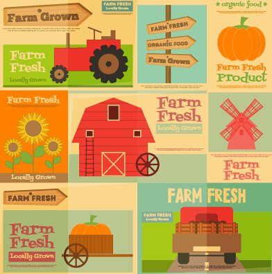 Farm fresh food flat retro background vector 01