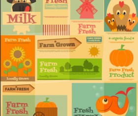 Farm fresh food flat retro background vector 02