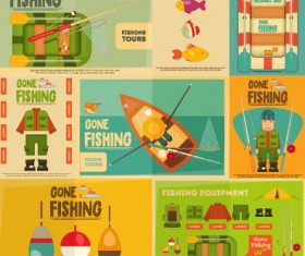Fishing elements retro background vector
