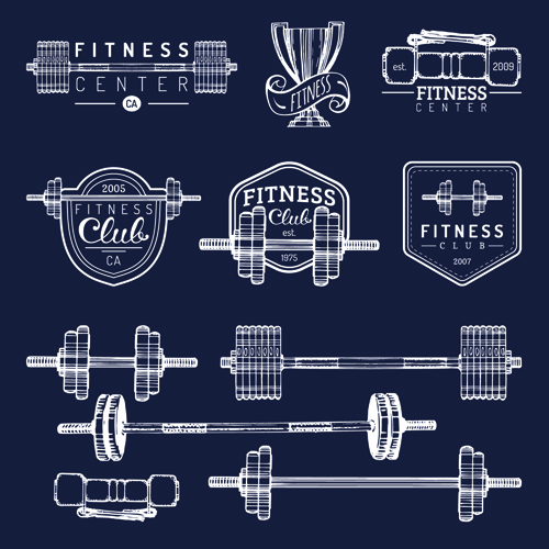 Fitness training label with logotype vector set 01