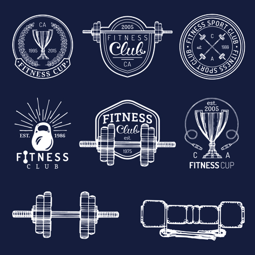 Fitness training label with logotype vector set 02