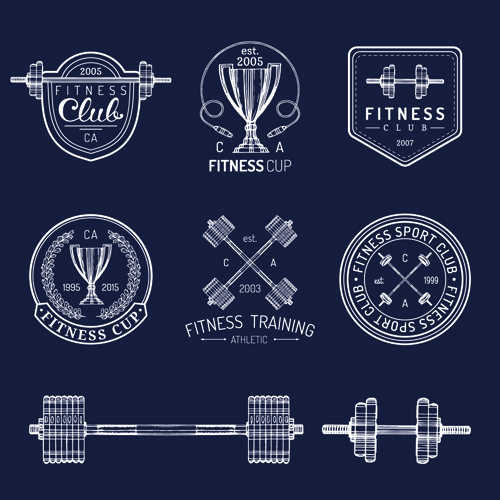 Fitness training label with logotype vector set 04