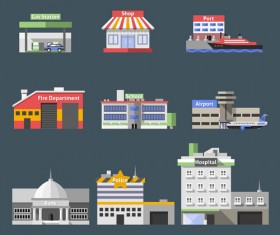 Flat style buildings template vector material 03