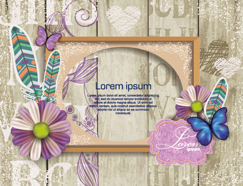 Flower photo frame beautiful vector material 02