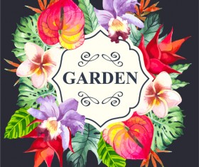 Garden flower frame design art vector 03