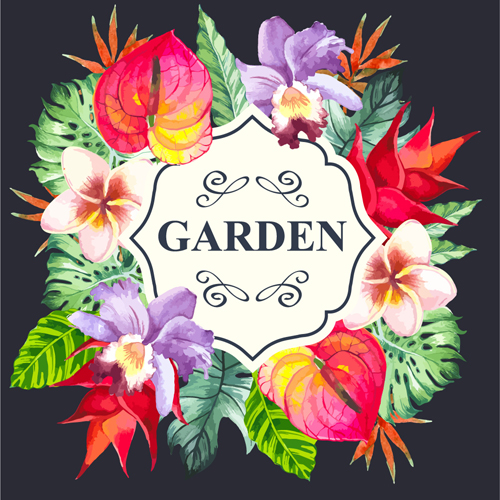 Garden flower frame design art vector 03