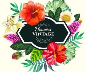 Garden flower frame design art vector 04