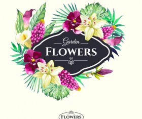 Garden flower frame design art vector 06