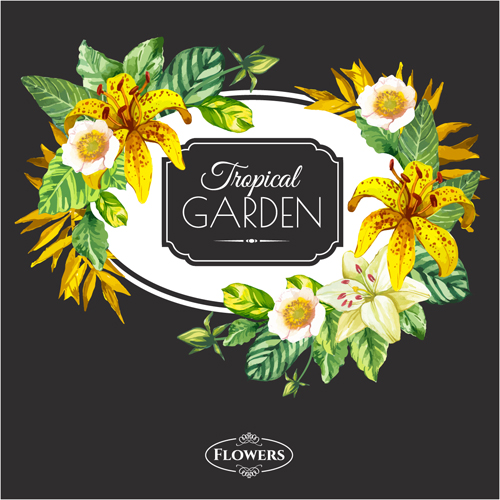 Garden flower frame design art vector 08