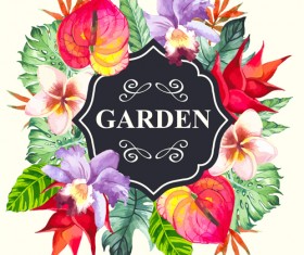 Garden flower frame design art vector 12