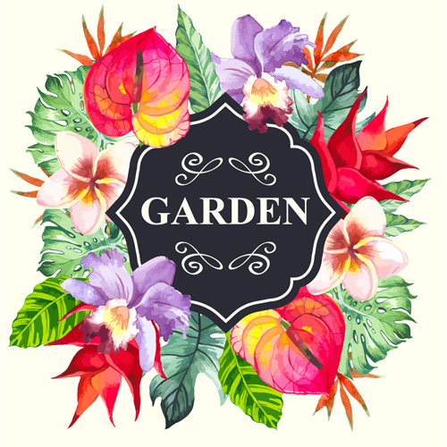 Garden flower frame design art vector 12