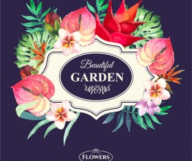 Garden flower frame design art vector 15