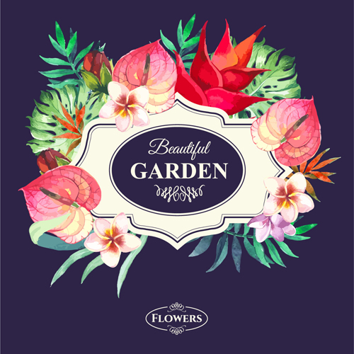 Garden flower frame design art vector 15