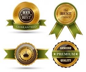 Gold labels with green ribbon vector material