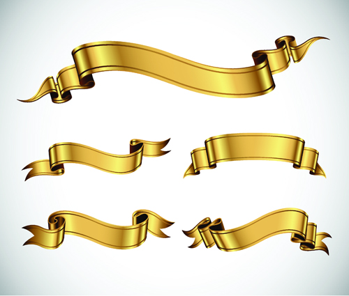 Gold ribbon banners luxury vector 01