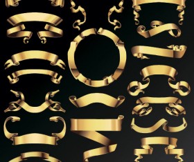 Gold ribbon banners luxury vector 02