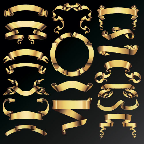 Gold ribbon banners luxury vector 02
