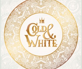 Gold with white floral ornaments background vector illustration set 01