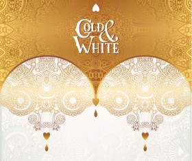 Gold with white floral ornaments background vector illustration set 04