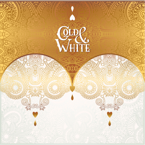 Gold with white floral ornaments background vector illustration set 04