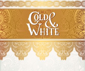 Gold with white floral ornaments background vector illustration set 05