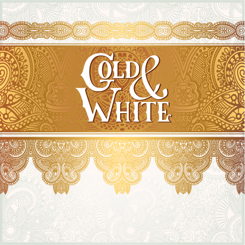 Gold with white floral ornaments background vector illustration set 05